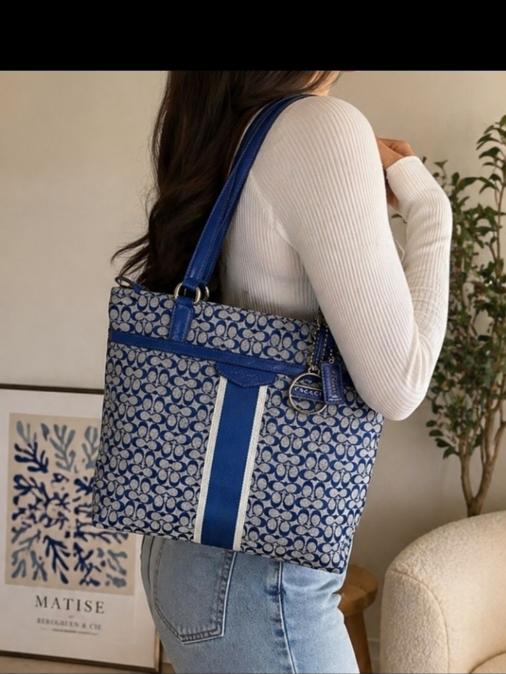 Coach Signature Stripe Tote Blue Jacquard Y2K Shoulder Bag - Picture 14 of 14